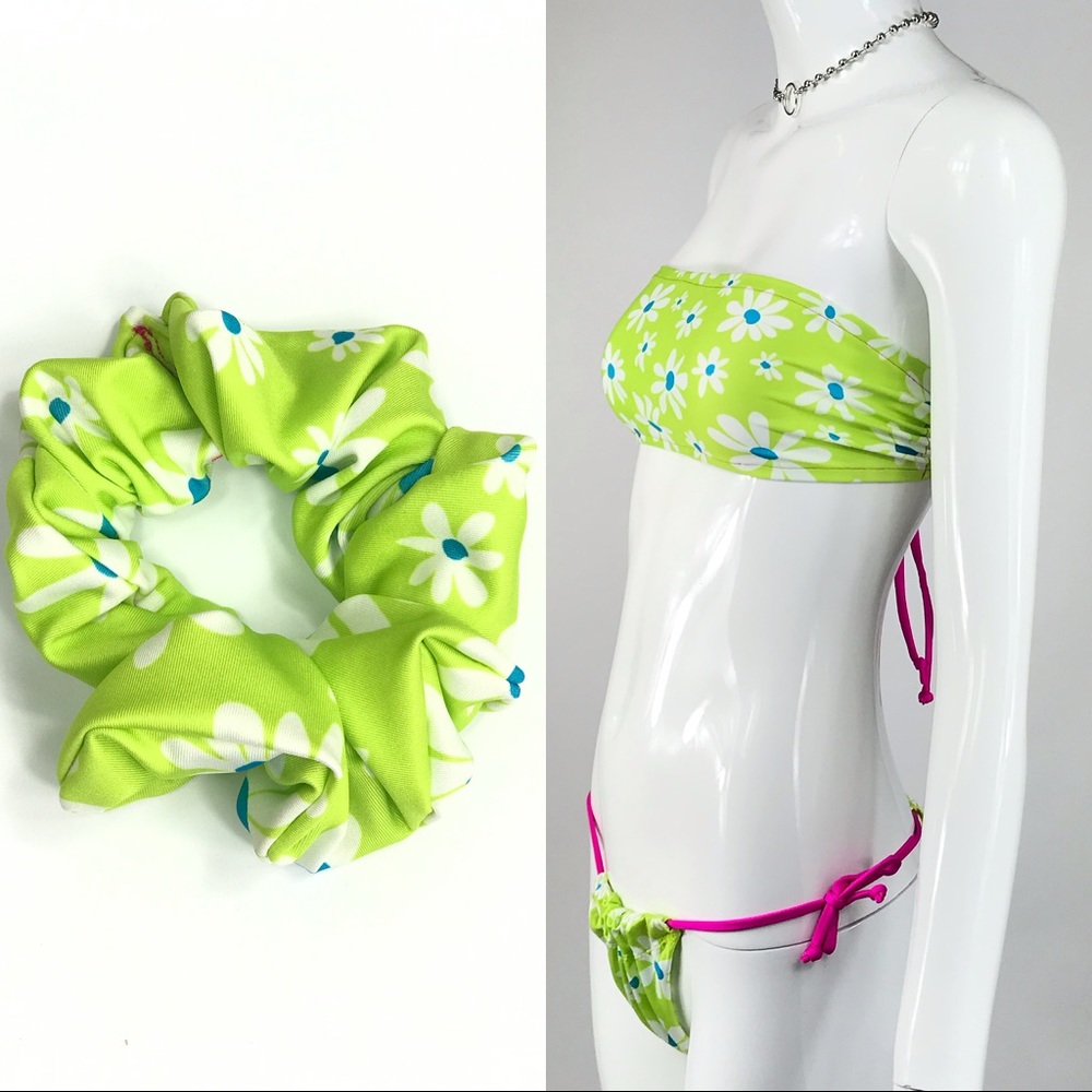 90s 00s style Green floral tube top Scrunchie set